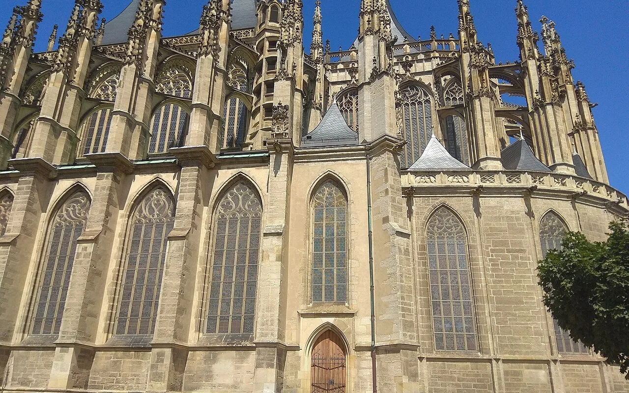 The tent-spired Cathedral of St Barbara above Kutná Hora's old town